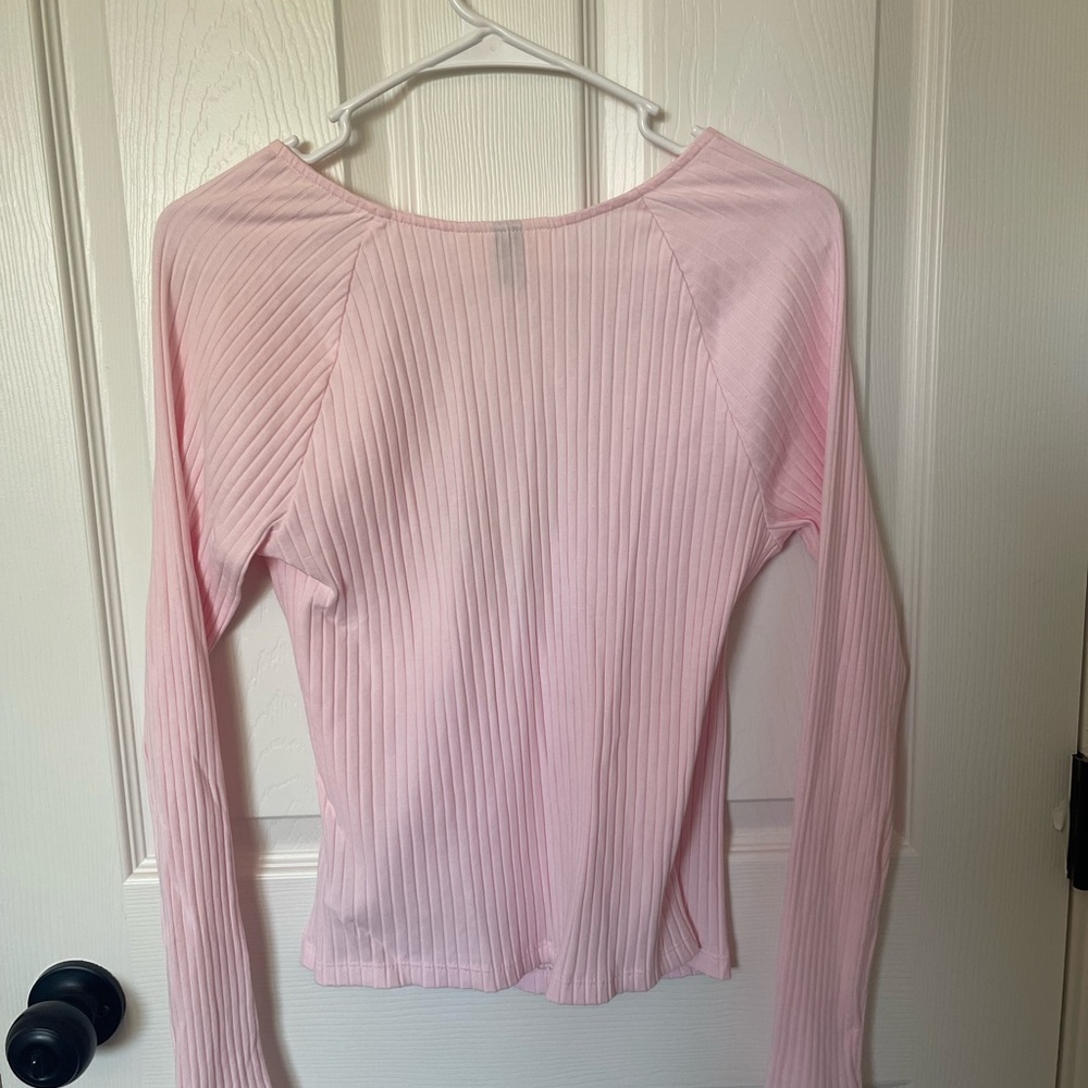 Universal Thread Pink Ribbed Wrap Blouse - Picture 2 of 5